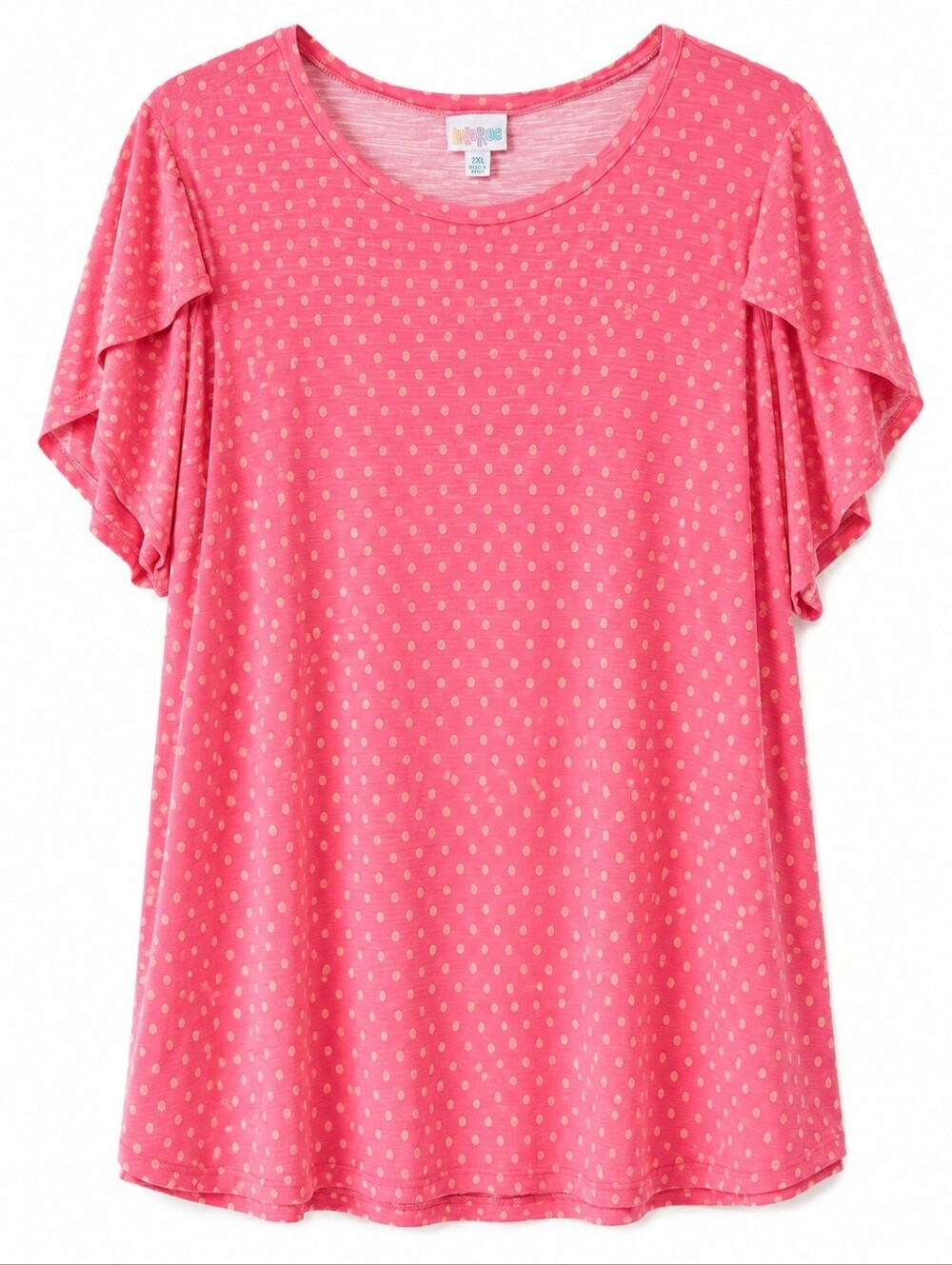 LuLaRoe Coral Tan Polka Dot Olive Tulip Sleeve Top Size 2XL